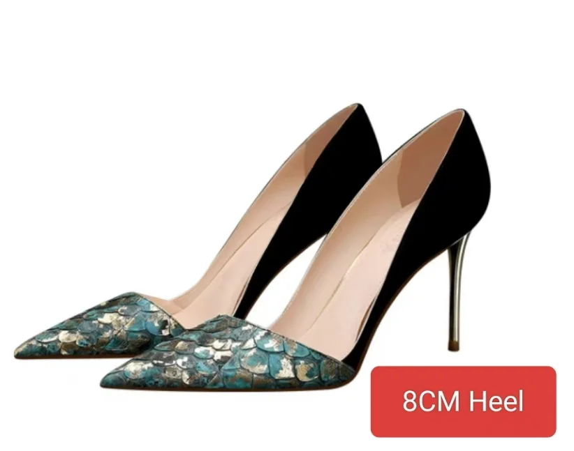 FHC 2024 New Genuine Leather Women Pumps,Side Shallow Out High Heels Autumn Shoes,Slip On,Green,Gold,Pointed Toe Dropship