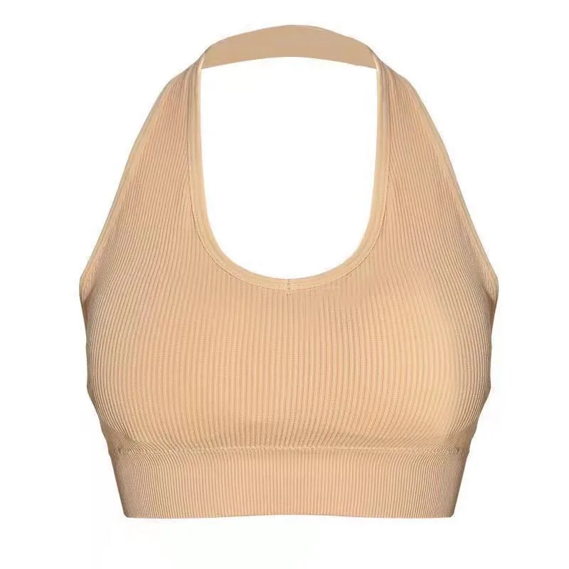 Women Backless Vest Sexy Bra Halter Wire Free Sport Bra Suspender Solid Lingerie Female Tops Beautiful Back Wire Free Sports Bra