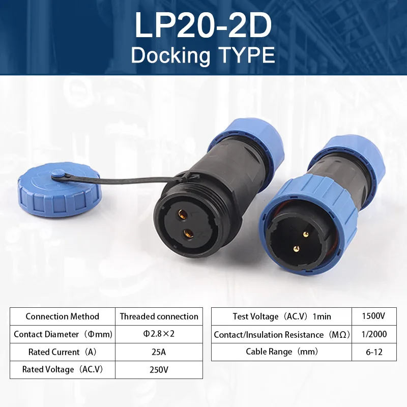 LP20/SP20 IP68 Quick Waterproof Connector Butt Type Screw Crimp Male Female Plug Socket No Welding Power Wire Connectors DIY GO