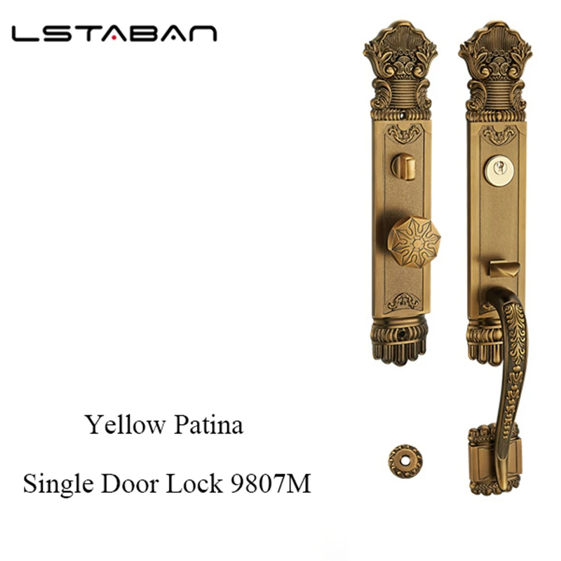 Luxury European Solid wood Villa Interior Door Lock Gate Outdoor Double Open Yellow Bronze Wooden Door Lock