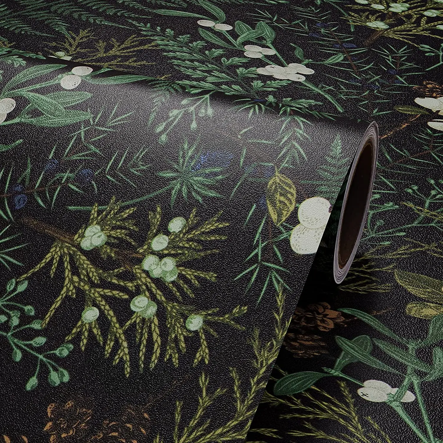 Tropical Moss Leaf Peel and Stick Wallpaper Black Floral Self Adhesive Removable Floral Contact Paper for Bedroom Walls Cabinets