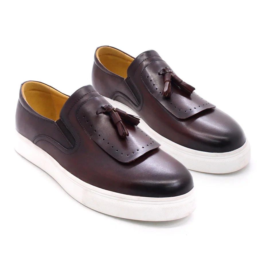 Genuine  Leather Casual Shoes Tassel High-end Handmade Men Shoes Comfortable Round Toe Flat Shoes Office Banquet Men's Loafers