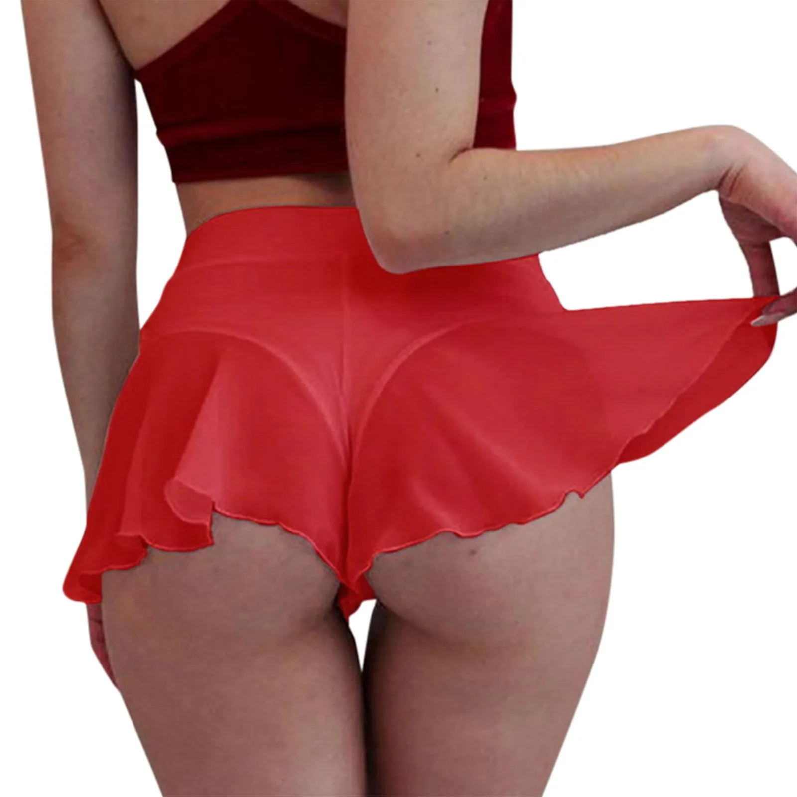Plus Size 5XL High Waist Panties for Women Ruffled Shorts Solid Color Lace Sheer Pants Skirt Lady Sexy Bikini Bottoms Underpants