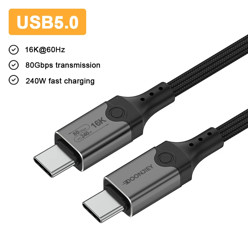 16K USB 5 Thunderbolt Cable 4K@544Hz 80Gbps Type C TO USB-C Cable PD240W Type-c Charge Cable for Macbook Pro Laptop Power Bank