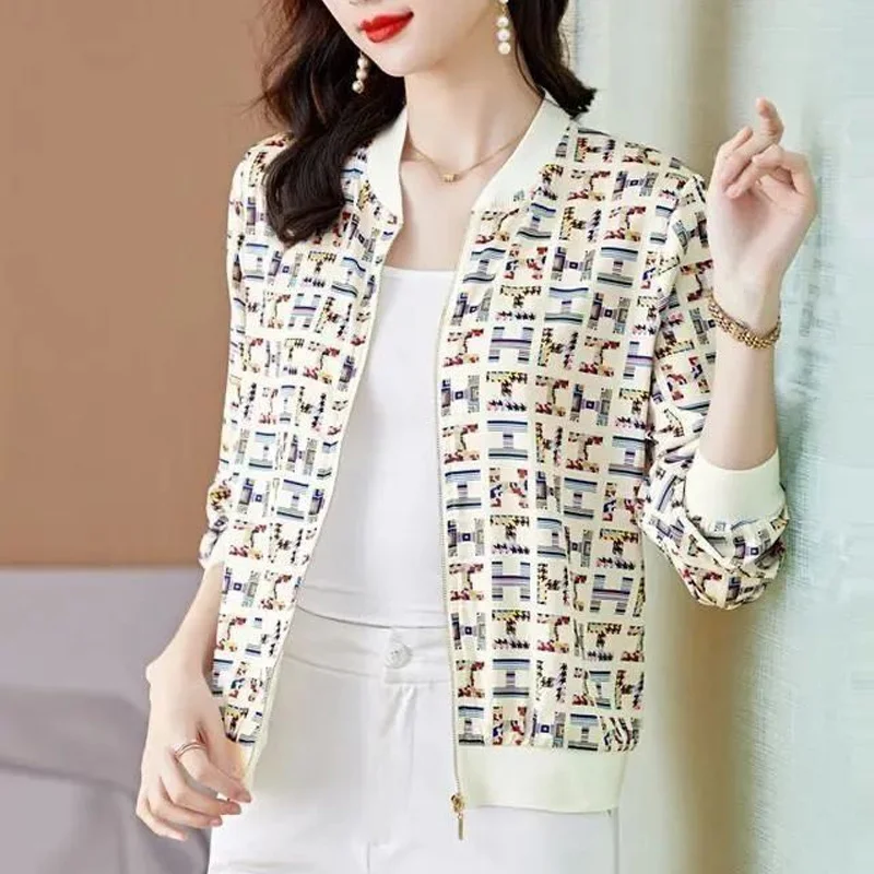 Spring Summer New Thin Chiffon Printing Coat Long Sleeve Plus Size Loose All-match Cardigan Tops Vintage Fashion Women Clothing