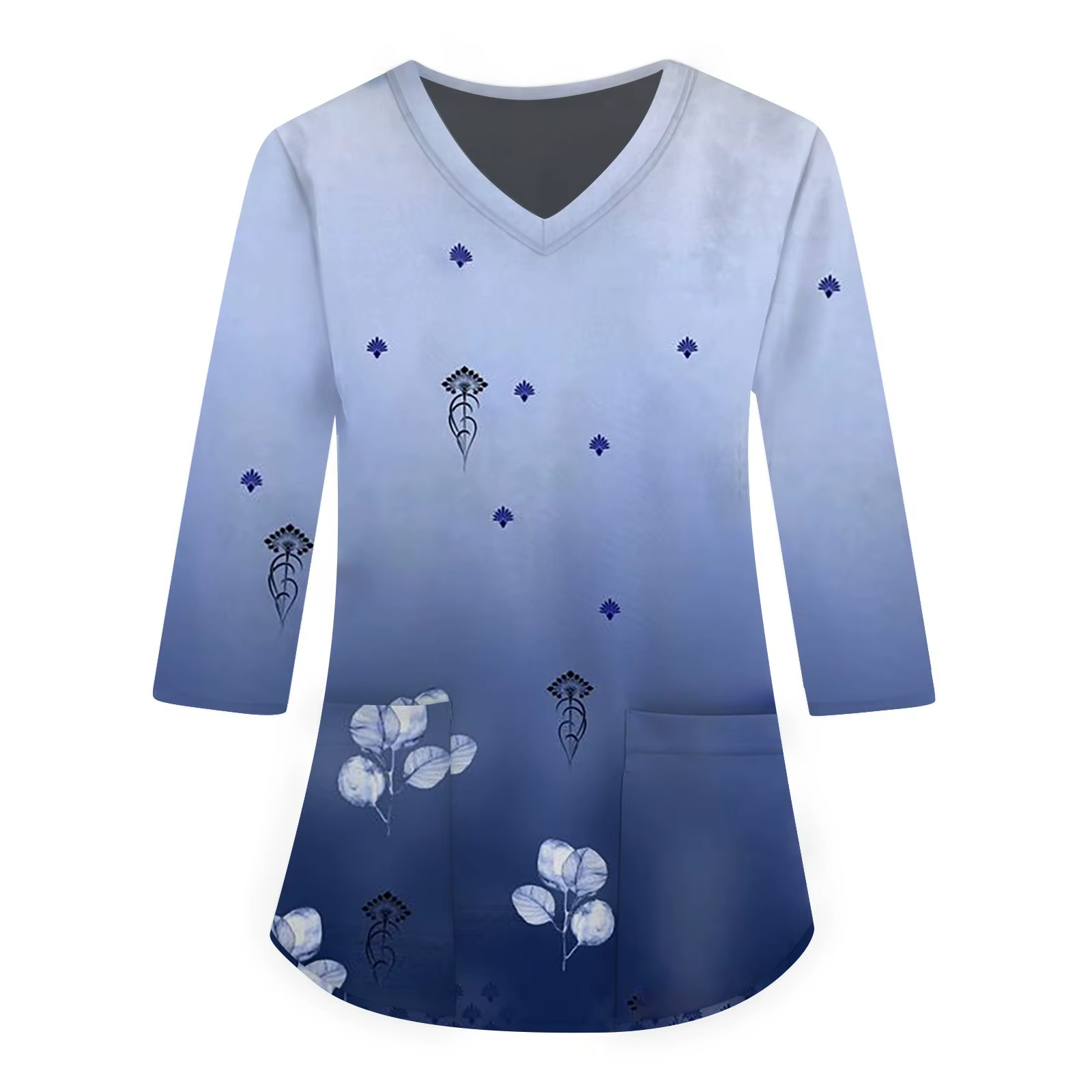 Women Casual Nurse Uniform Long Short Sleeve V-Neck Tops Working Uniform Colorfull Print Scrubs Women Plus Size Blouse Working