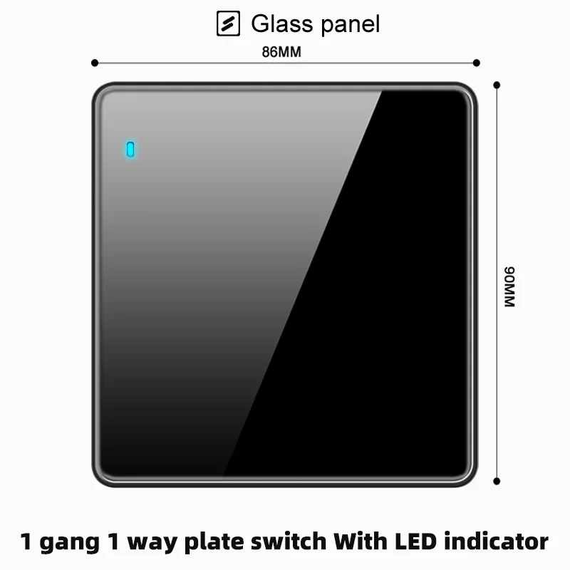Black Glass 1 2 3 4 Gang 1 2 Way Big Panel Switch with LED Fast Charge 13A UK EU Universal Socket with USB TypeC TV Data Outlet
