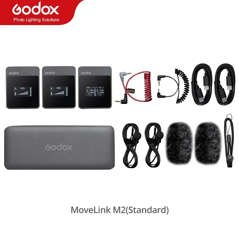 Godox MoveLink M2 2.4GHz Wireless Lavalier Microphone for DSLR Cameras Camcorders Smartphones, and Tablets for YouTube