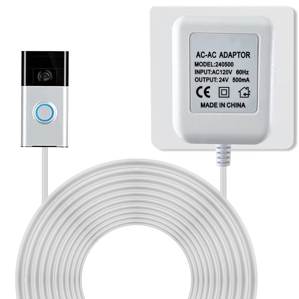 Doorbell Transformer 24V 500MA Doorbell Power Adapter AC110-240V to AC24V, Compatible with Ring, Nest, Eufy, Wyze, Arlo Visual