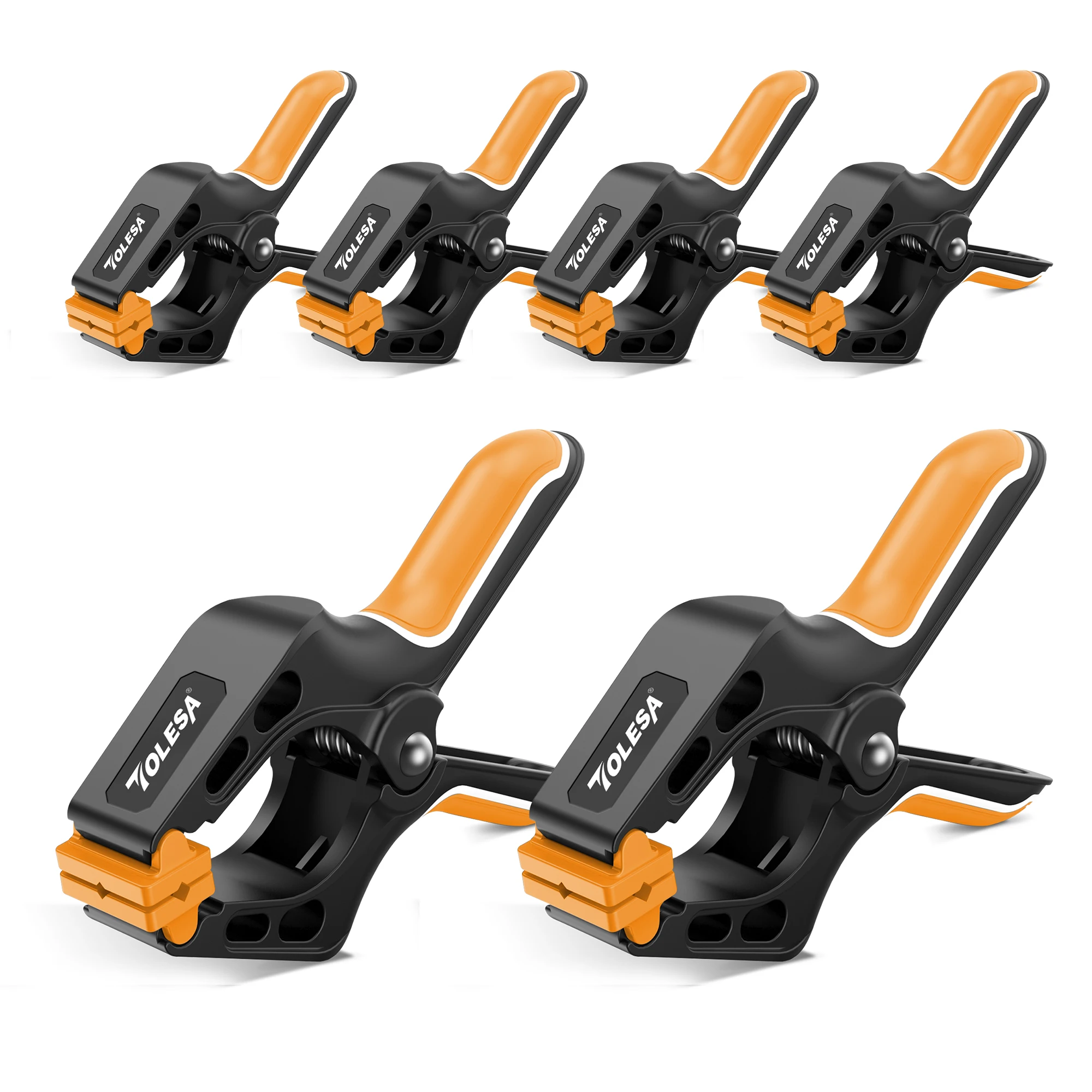 TOLESA 6Pcs Adjustable Nylon Spring Clamps Set Includes 2Pcs 7Inch & 4Pcs 4Inch Powerful Woodworking Clamps Home DIY Hand Tools