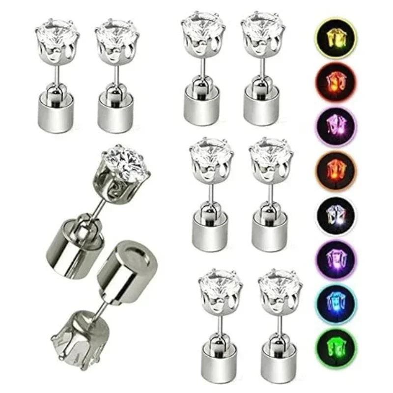 1Pcs LED Earrings Glowing Light Up Diamond Crown Ear Drop Pendant Stud Stainless Multi-color For Party Christmas Halloween Gift