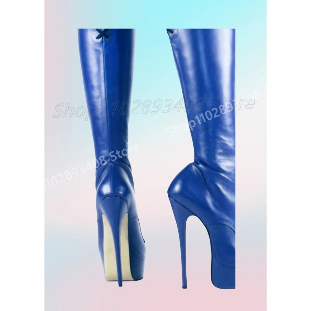 Dark Blue Back Strappy Over the Knee Boots Platform Zipper Matte Leather Stiletto High Heel Women Shoes 2025 Autumn Para Mujere