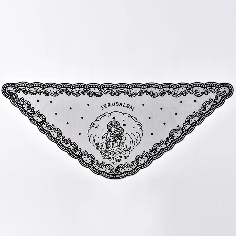 Virgin Mary Lace Triangle Scarf Women Christianity Pray Shawl Hollow Mesh Embroidery Scarves Jerusalem Hijab Headscarf Headband
