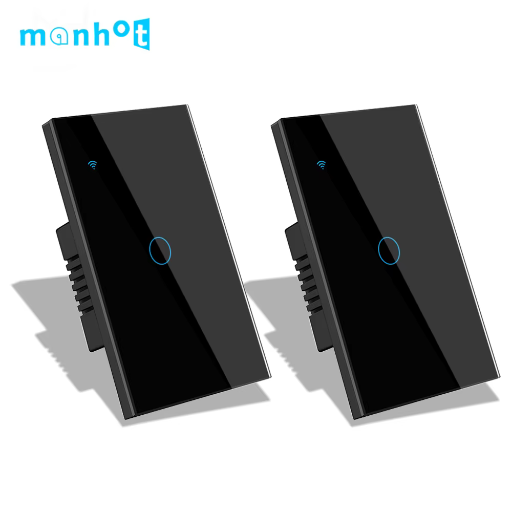 Tuya Smart Switch 1 Gang 2 Way US Wall Light Switchs Touch Glass Panel Smart Home Automation Switch Waterproof and Fireproof