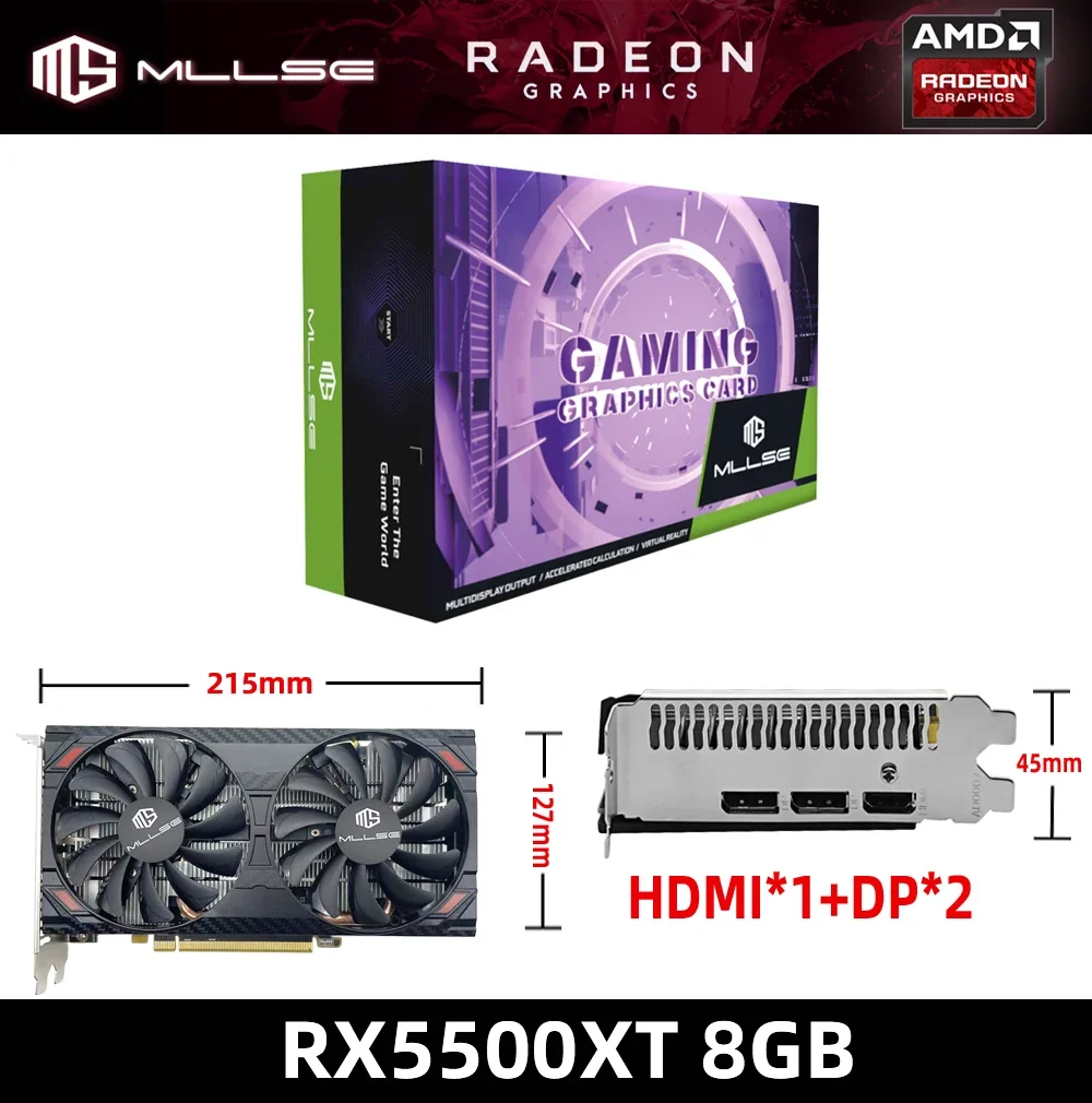 MLLSE RX 5500xt 8GB Graphics Card Placa De Video 128bit GDDR6 Gaming AMD Radeon rx 5500xt 8gb 8pin + DP*2 + HDMI*1 rx5500xt PC