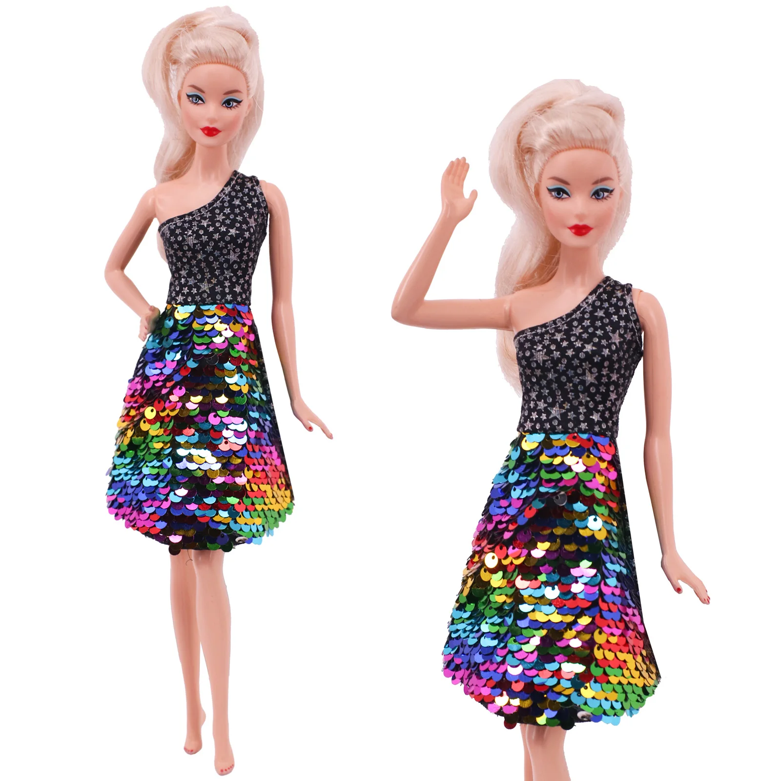 Barbies Doll Clothes Evening Dress Sequin Skirt Suitable For 11.5inch Barbies Doll Cocktail Daily Casual Clothing Free Shoe Gift