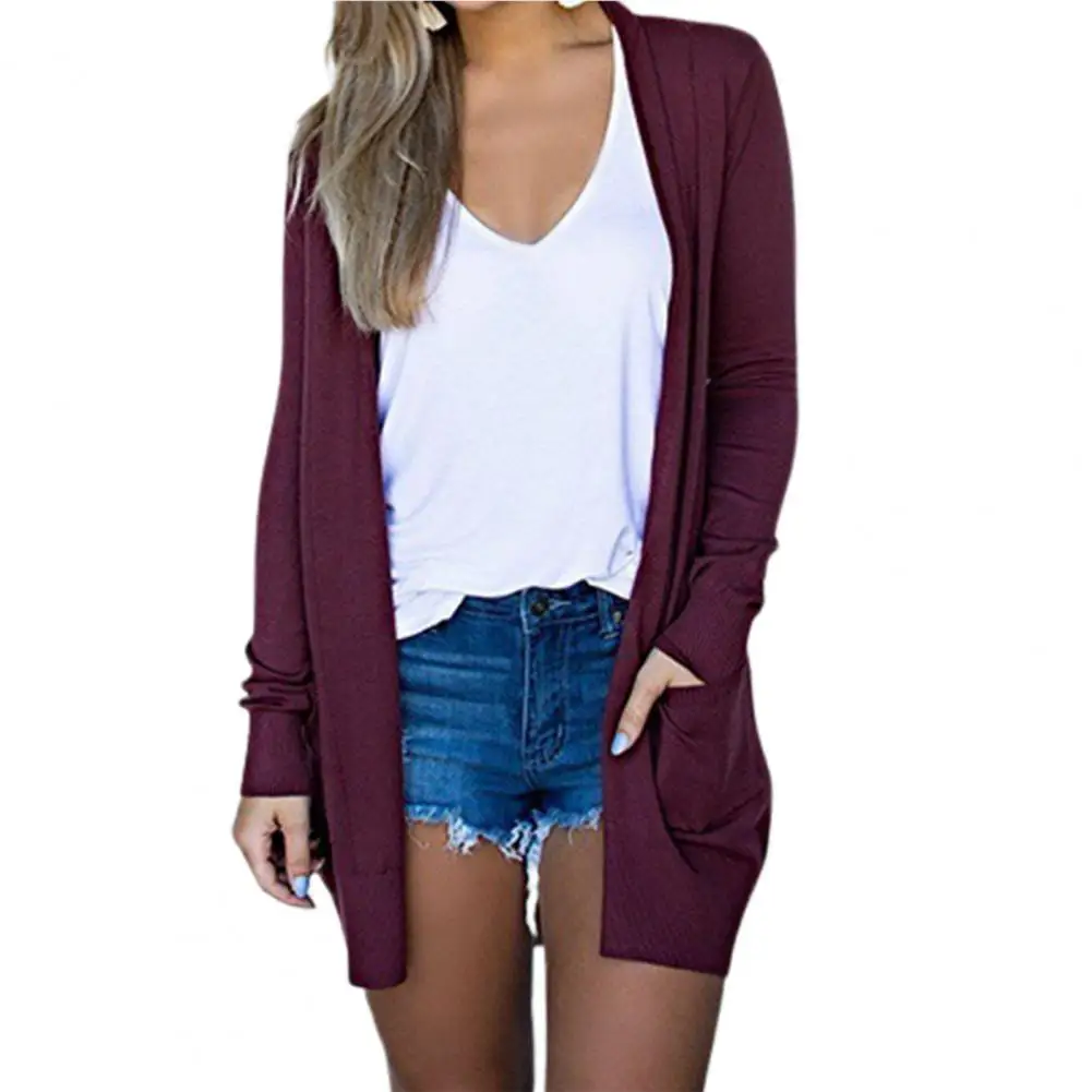 Fashion Style Casual Cardigan Solid All-matched Plus Size Long Style Cardigan Coat Pure Color Autumn Winter Women Cardigan Coat