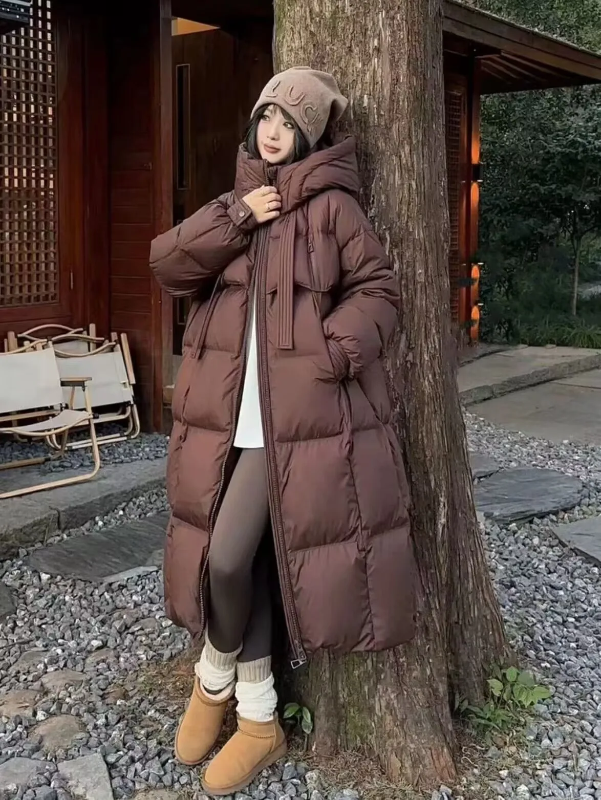Korean Style Plus Size Pregnant Woman Down Coat Long Sleeve Turtleneck Zipper Fly Hooded Jacket Maternity Fashion X-Long Outwear