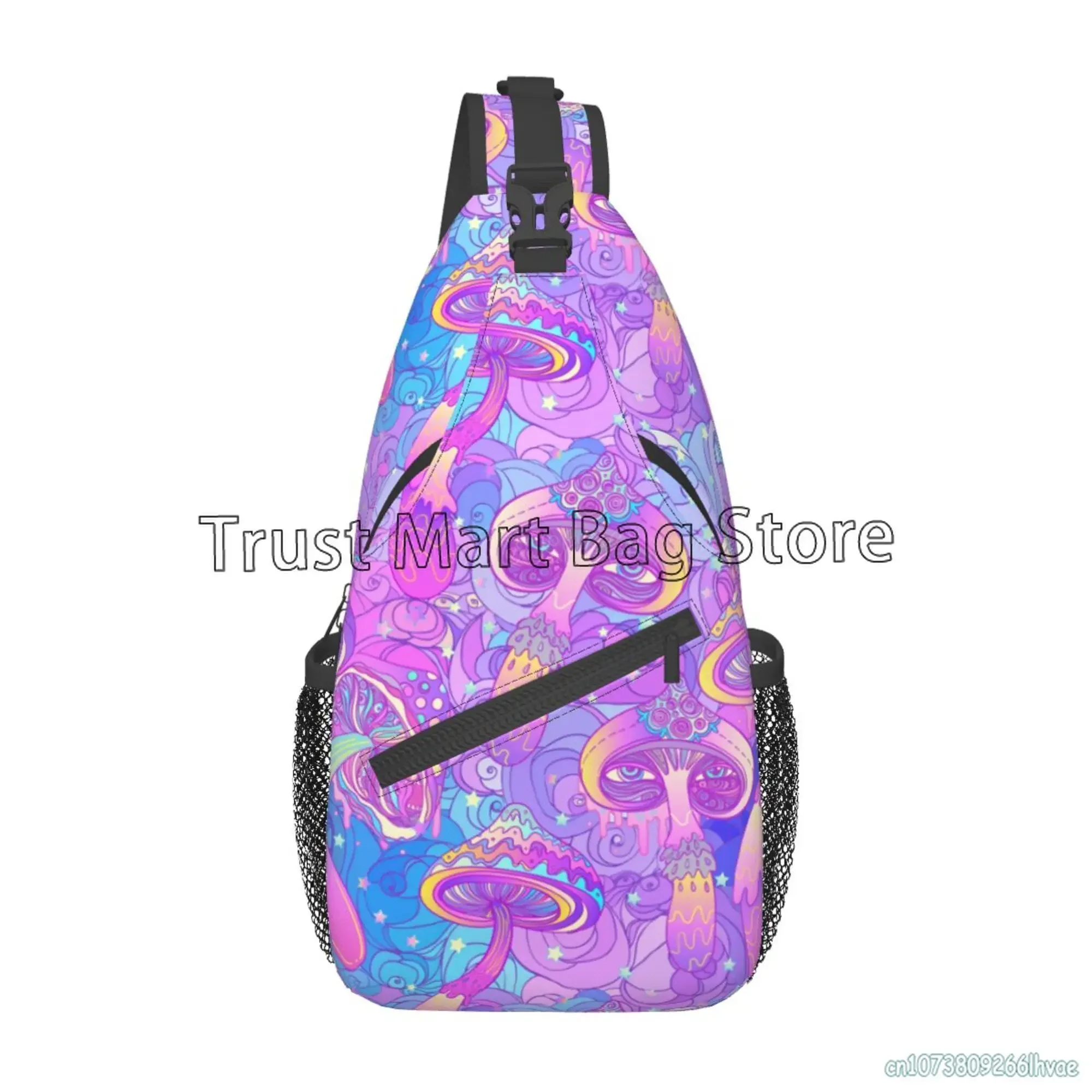 Colorful Magic Mushroom Sling Bag Casual Crossbody Backpack Travel Hiking Daypack Lightweight Chest Purse Fashion Shoulder Bags