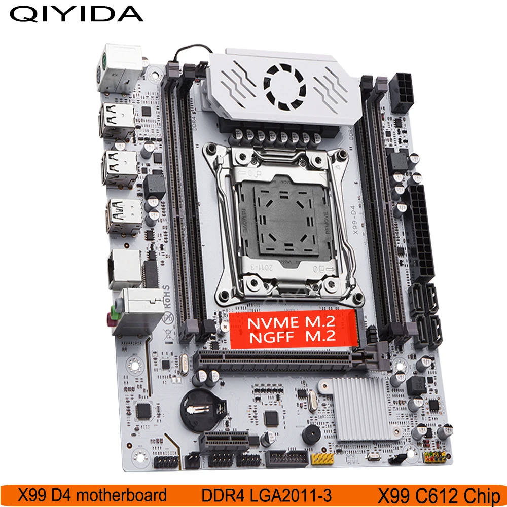 Qiyida X99 Motherboard LGA2011-3 X99 C612 chip Slot USB3.0 NVME M.2 SSD Support DDR4 Memory and Xeon E5 V3 V4 Processor X99 D4