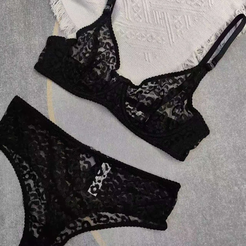 Sexy Female Lingerie Floral Lace Ultra Thin Transparent Bra and Panties Set Underwear with Push Up Women Intimates New Arrivals