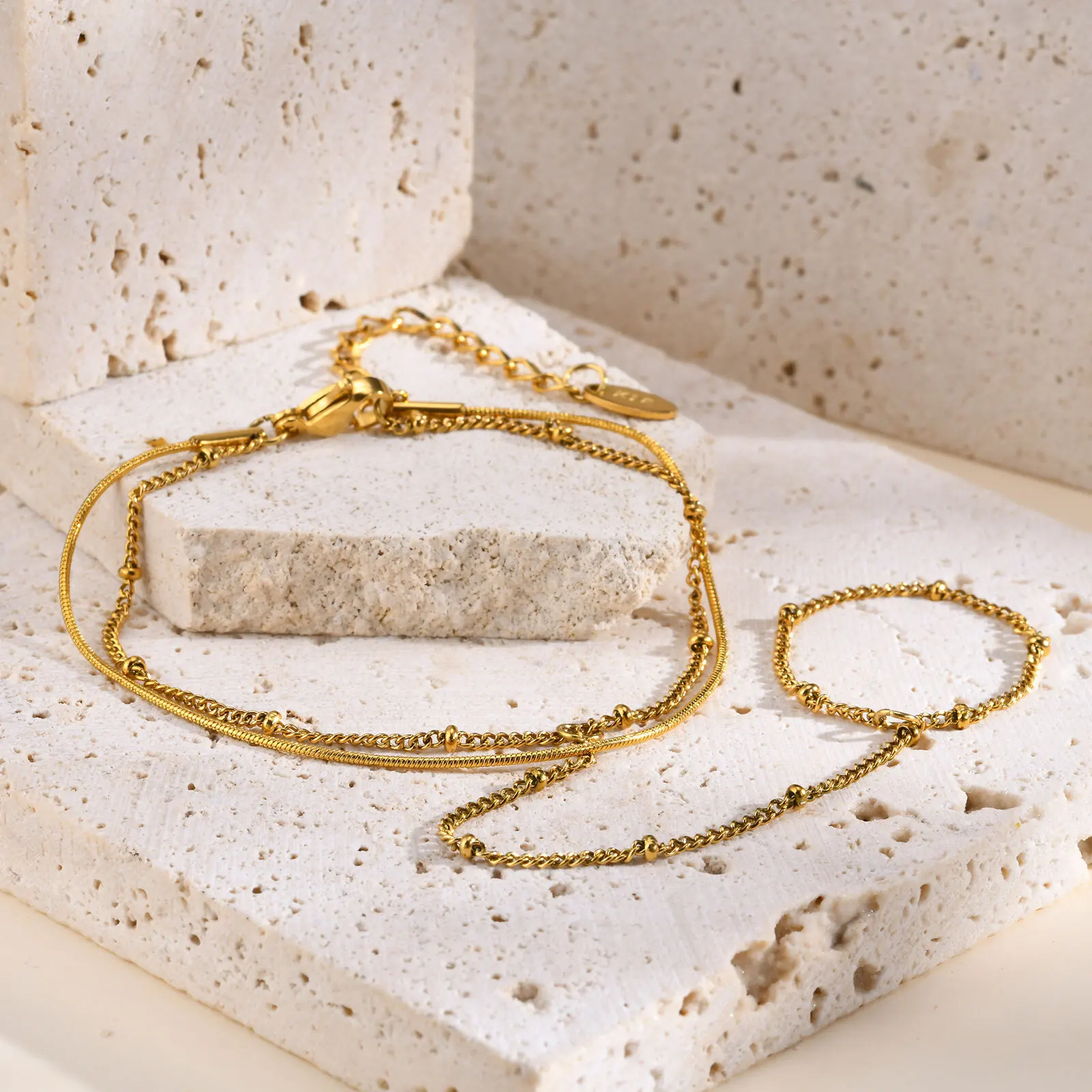 Vnox Stainless Steel Beads Link Chain Finger Bracelets For Women New Fashion Finger Hand Chain Jewelry Gifts