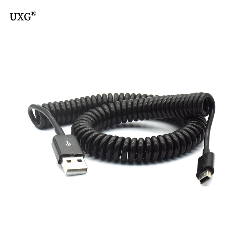 USB 2.0 to MINI USB Spring Data Cable Spiral Coiled 5 Pin Adaptor Digital USB Data Charging Cables Connector USB Charger Cable