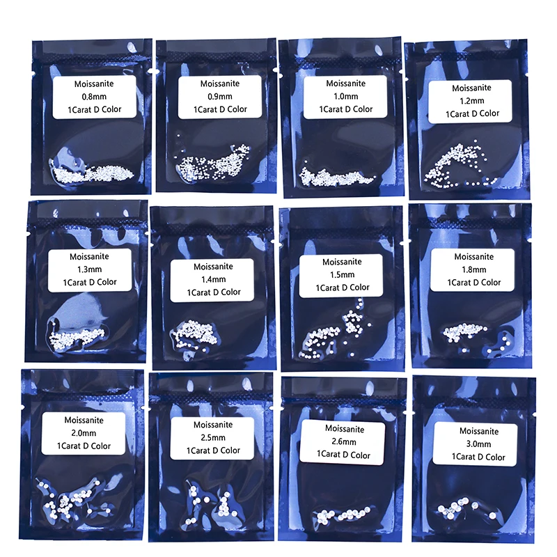 1 Carat/Lot D Color Wholesale Loose Moissanite Stones Small Size 0.8~3.0mm White Round Cut Rings Earrings Jewelry DIY Material