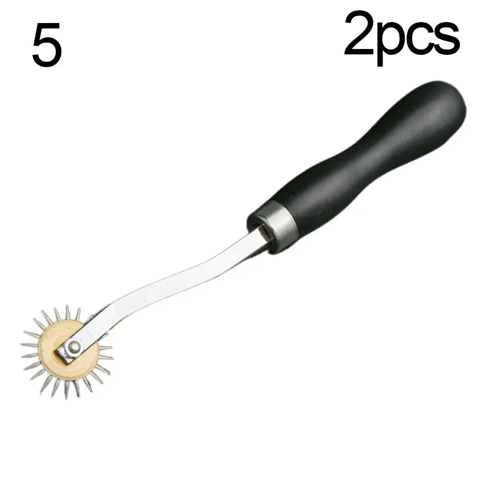 2 Styles Leather Craft Awl Tool Hole Maker Wooden Handle Sewing Stitching Punching Sewing Supplies Stainless Steel Punch Tools