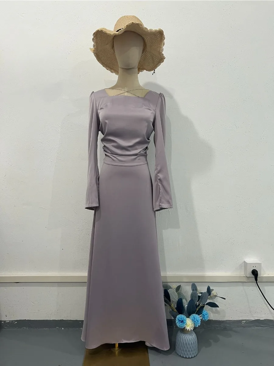 Eid Muslim Party Dress Satin Abaya for Women Slim Fit Lace-up Jalabiya Ramadan Long Dresses Woman Diamond Caftan Vestidos Largos