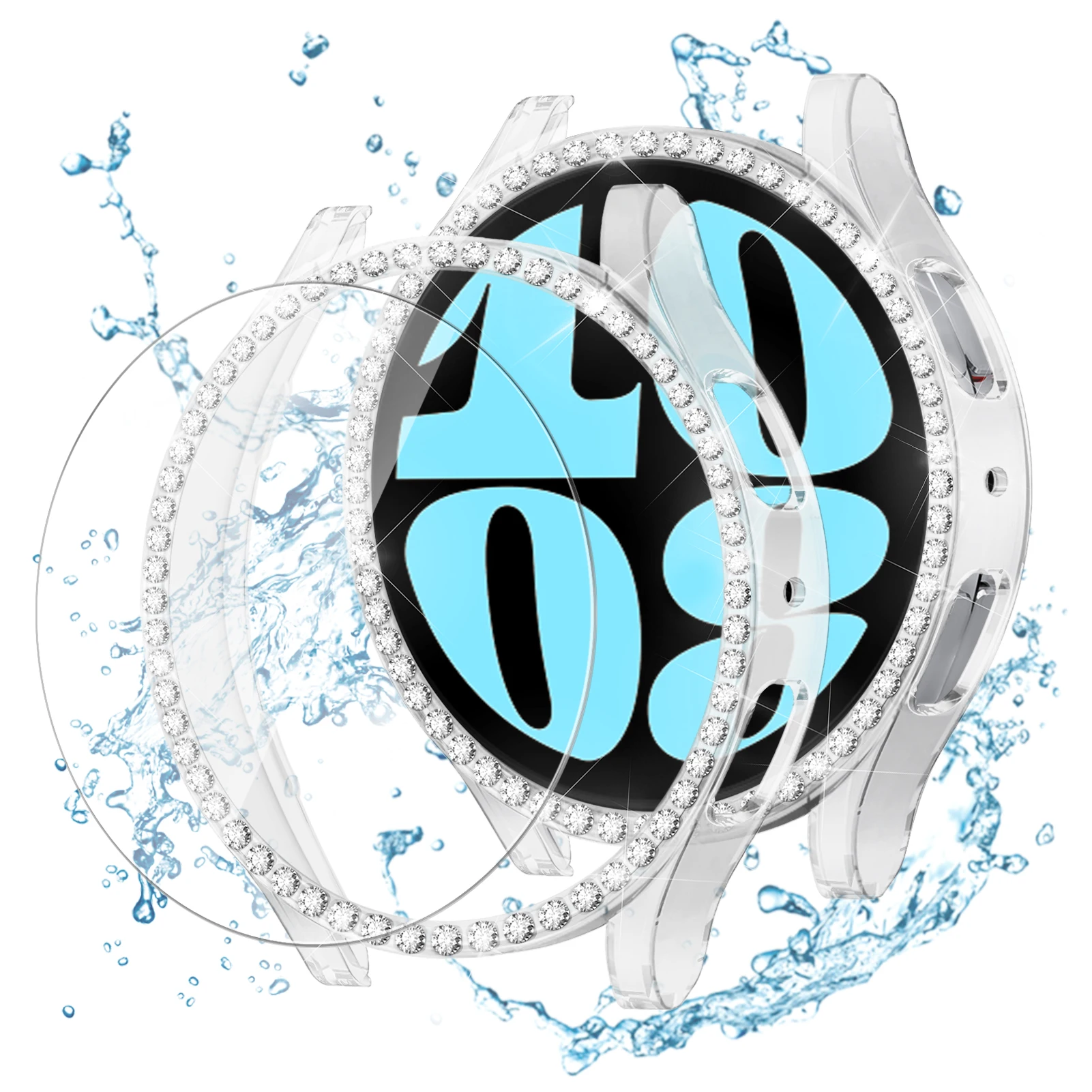 Glass+Case for samsung Galaxy watch 6 5 4 accessoires Bling Diamond PC bumper+Screen protector watch6 watch4 5 44mm 40mm Cover