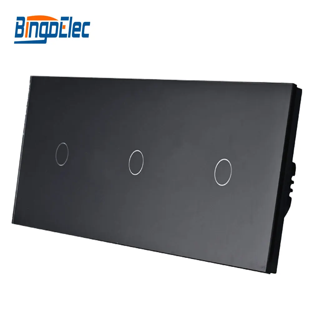 Bingoelec Triple 1+1+1Gang 1Way Touch Light Switch Luxury Tempered Crystal Glass Panel EU Standard Wall Switch,86*228mm