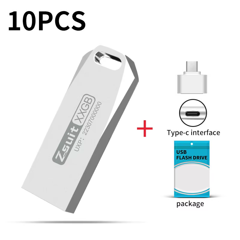 Zsuit 10pcs/USB Flash Drive 64gb Metal Pen Drives 128gb Waterproof Memories Stick 3.0 U-disk Free Logo Gift Pendrive Type-c USB