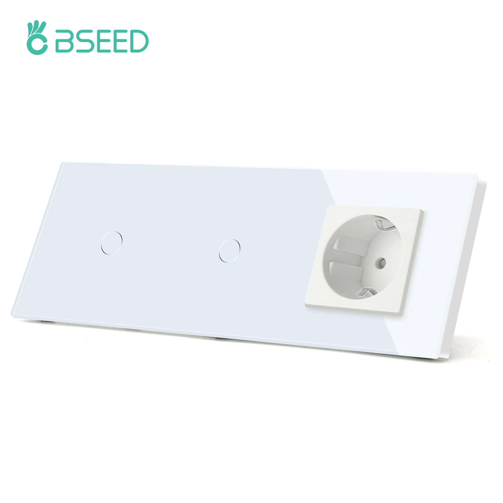 BSEED EU Standard 1Gang 1Way Wall Touch Switches With EU Wall Socket Black White Golden Glass Panel Led Sensor Light Switches