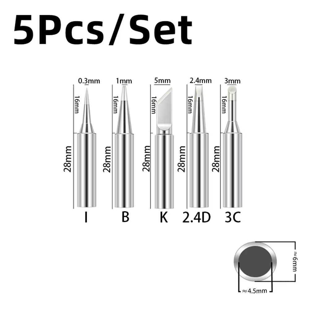 5Pcs I+B+K+2.4D+3C soldering iron pure copper 900M soldering iron head set inside hot bare copper electric soldering iron tip