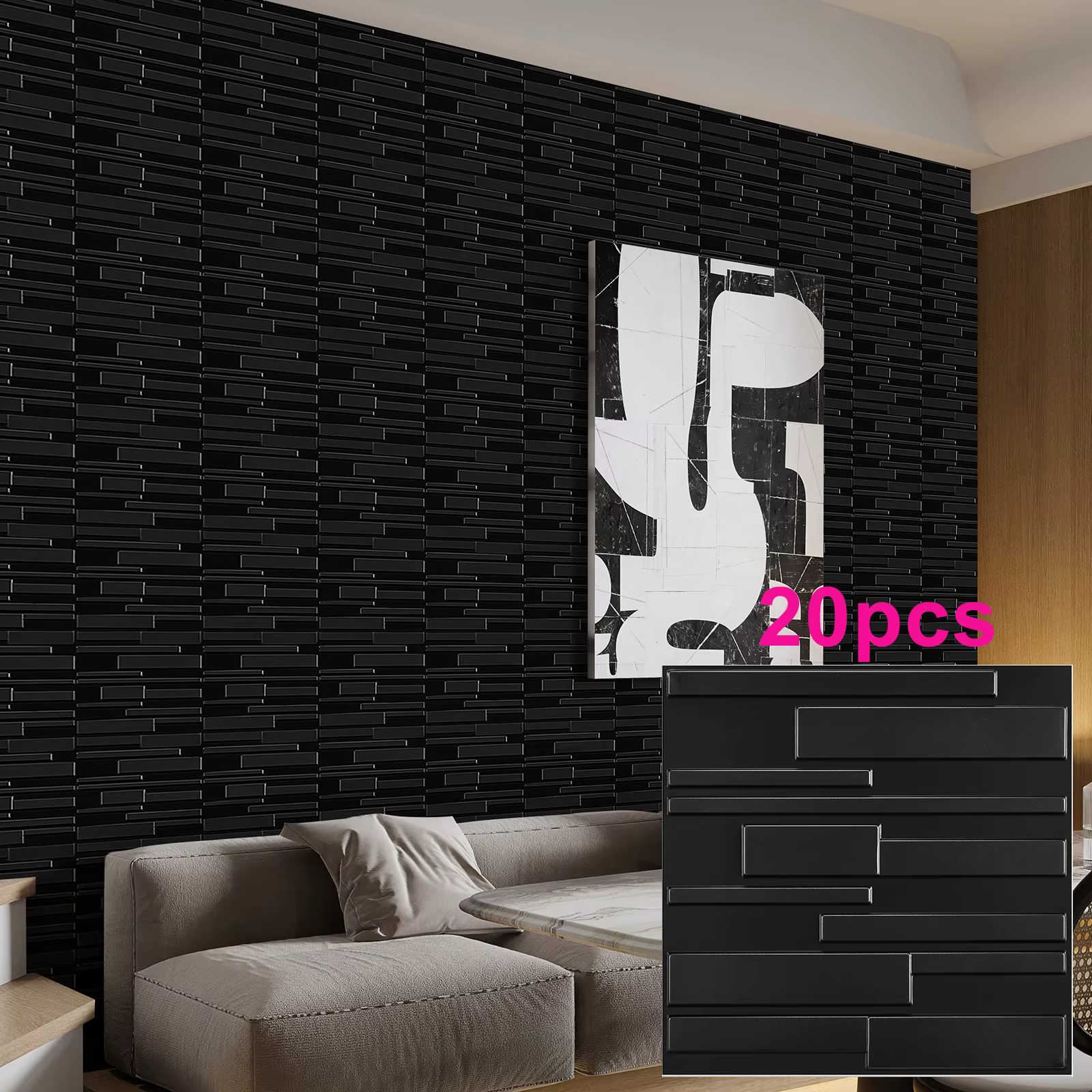 KUUJOJO 20pcs 3D textured wall panel for indoor wall decoration, suitable for living room, hall, bedroom, hotel, office