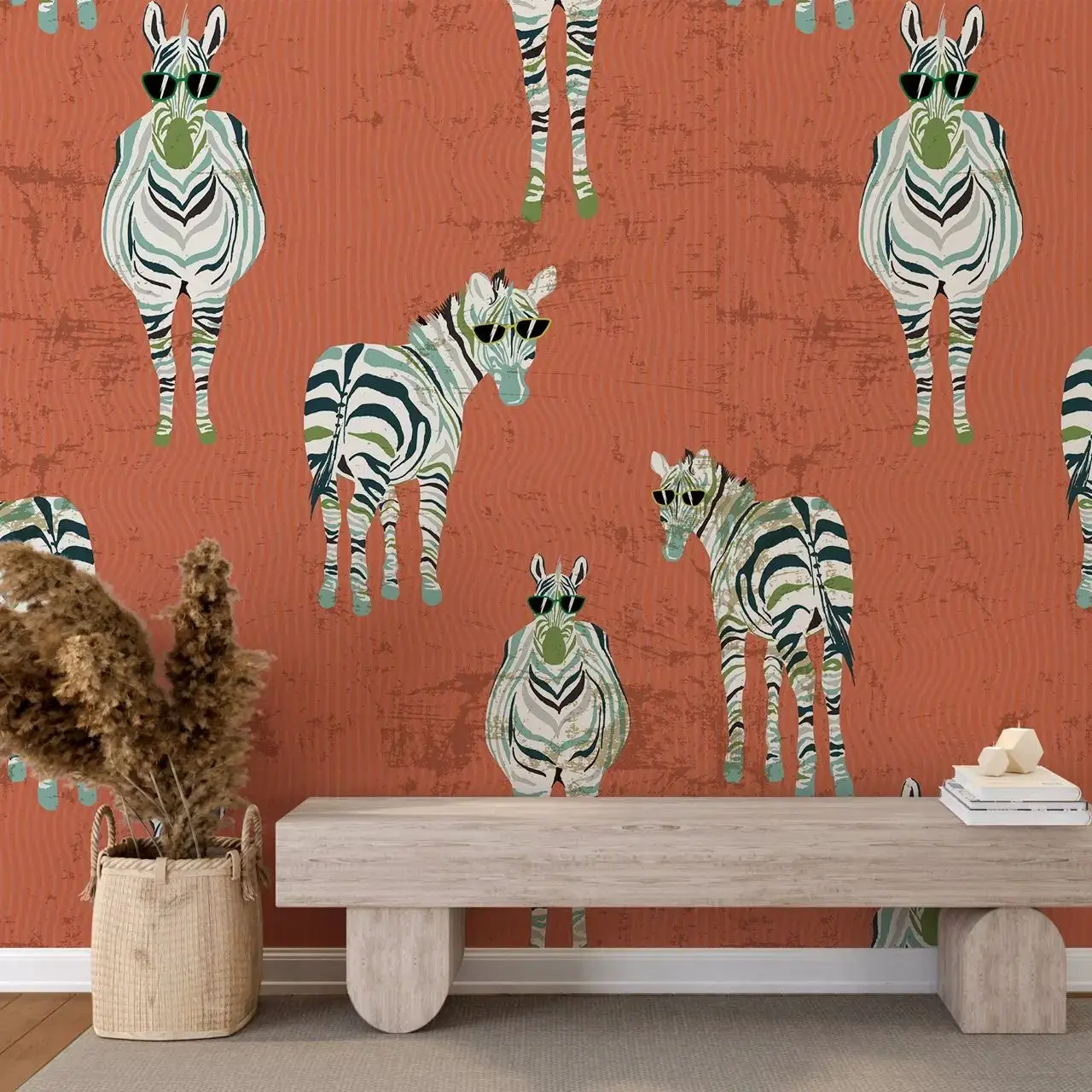 Zebra Wallpaper in Vintage Red Brwon Background, Removable  Peel and Stick Wall Paper Roll,Animal Non-Woven Wall Mural Home Deco