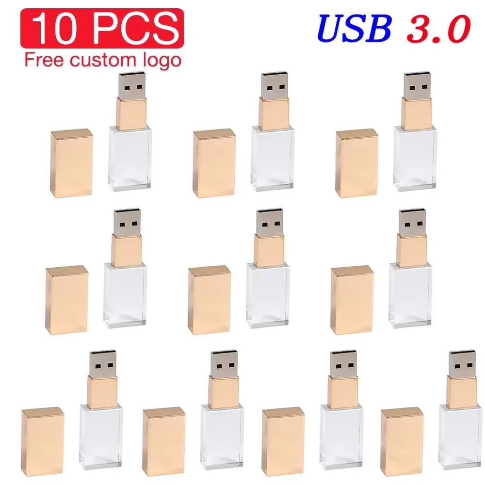 JASTER 10 PCS LOT Crystal USB 3.0 Flash Drives Wedding Gift Pen Drive Free Custom Logo Rose gold Memory Stick 128GB 32GB 64GB