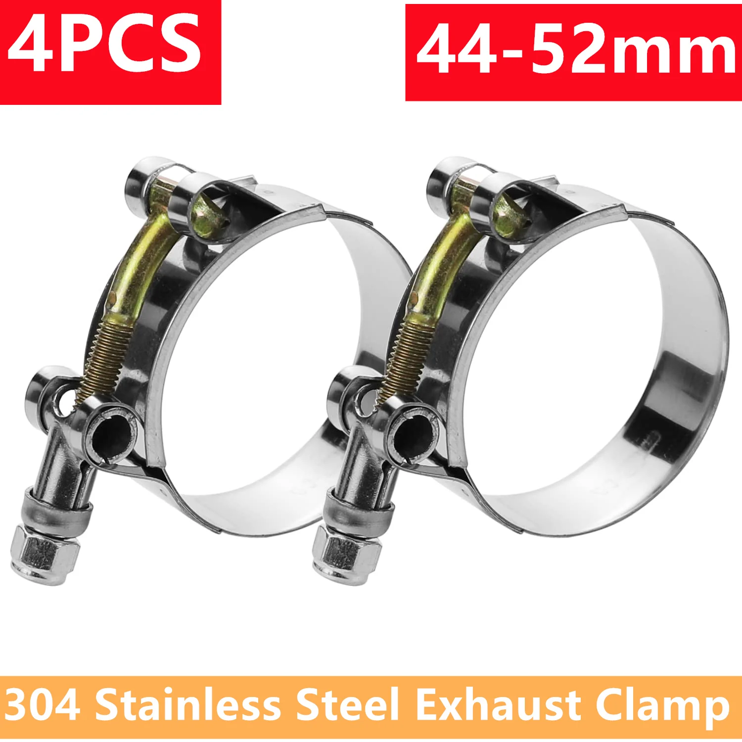 4pcs Exhaust Clamp T Bolt Hose Clamps 1.5"/44-52mm Repair Tool Welding Hardware Stainless Steel 304 Adjustable Metal Pipe Clip