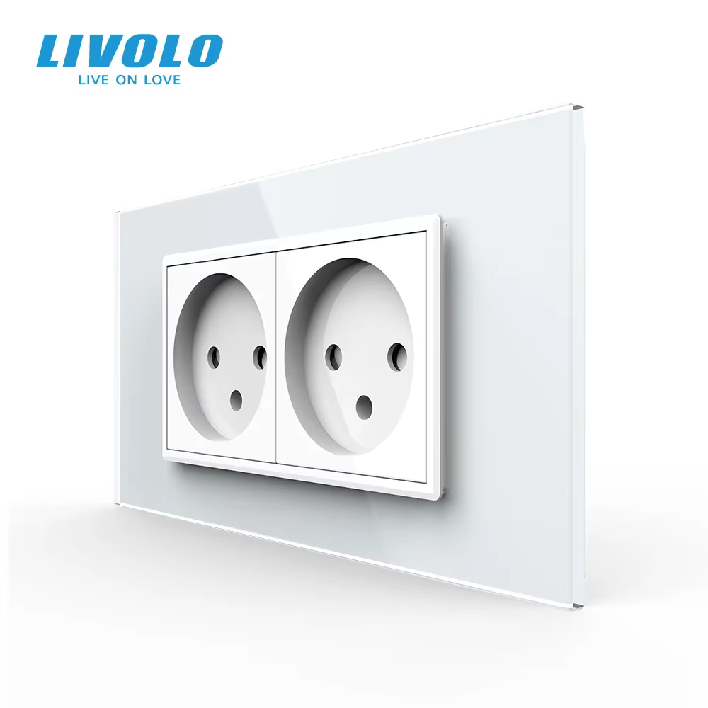 LIVOLO Double Power Socket Israel 16A Outlet Converter,Tempered White/Black Glass Panel, AC 100~250V for Home Improvement