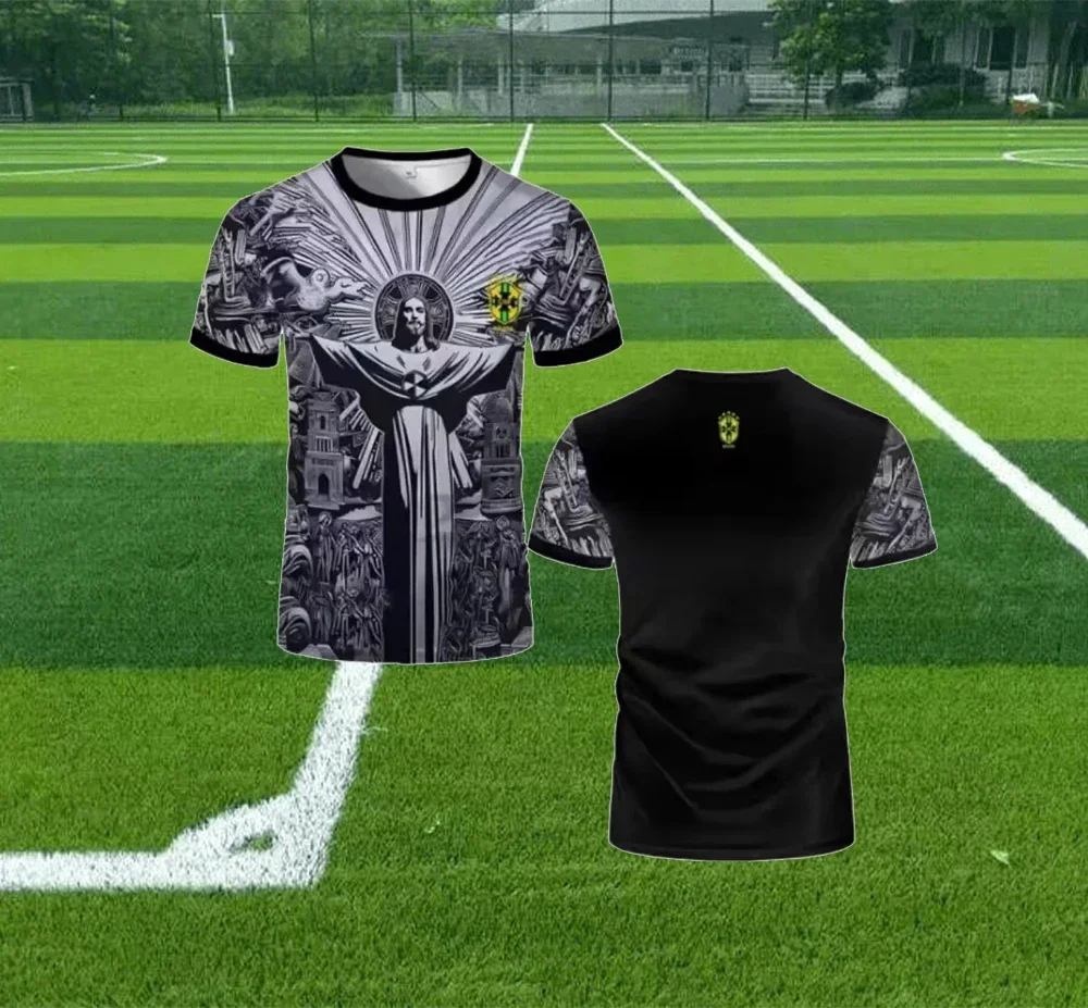 Fan Edition Brazil Black and Grey Special Edition Football Uniform GZ Jersey Sportswear Men's Short-sleeved Men's Round Neck