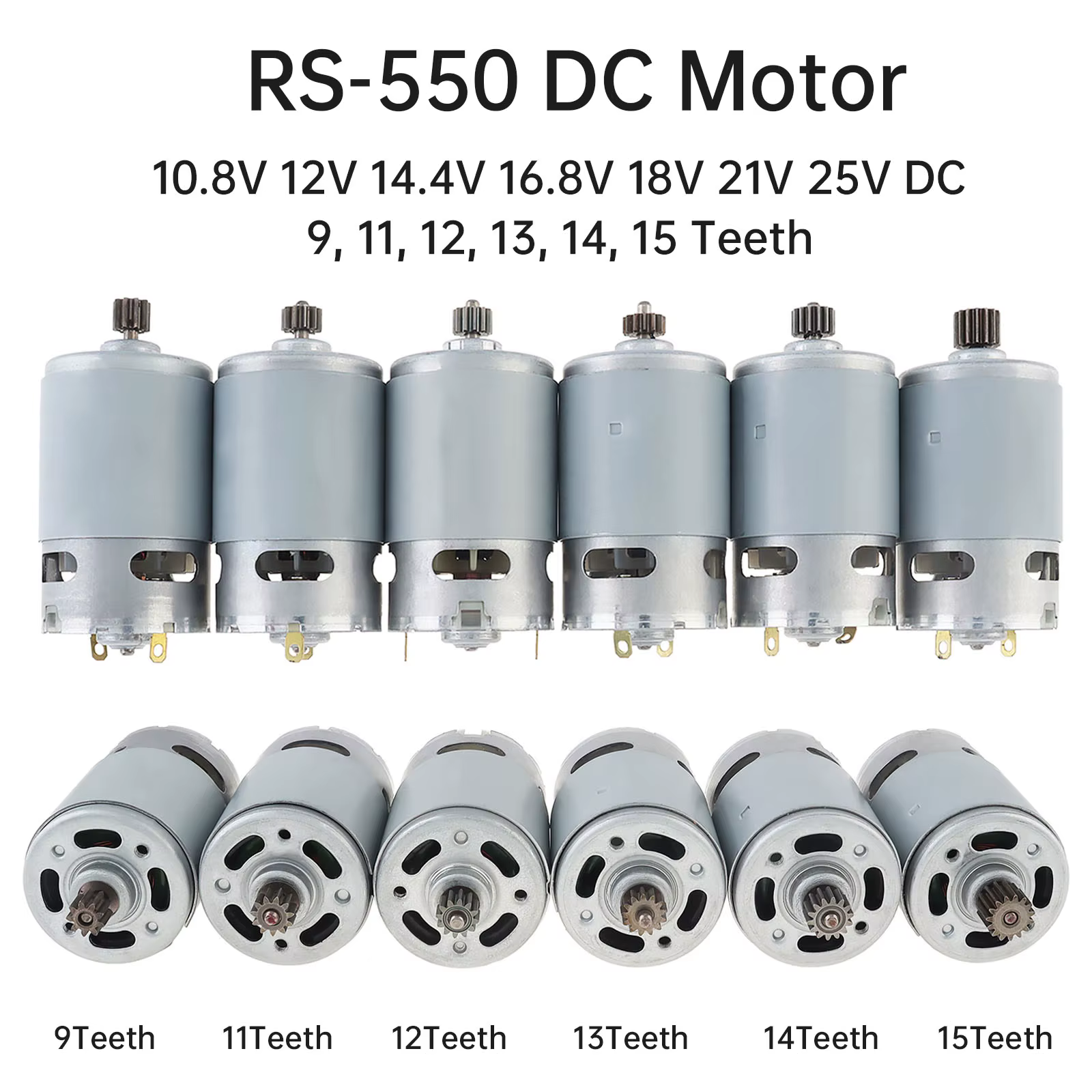 1pc RS550 9/11/12/13/14Teeth DC ELectric Motor 10.8/12/14.4V/16.8V/18V/21V/25V Screwdriver Drill Motor with High Torque Gear Box