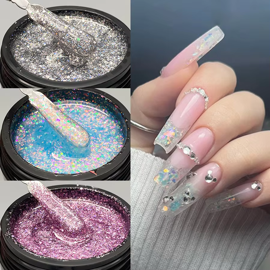 Jillnails Nude Glitter Acrylic Nail Gel 50g Sparlking Acryl Poly Nails Extension Gel Self Leveling