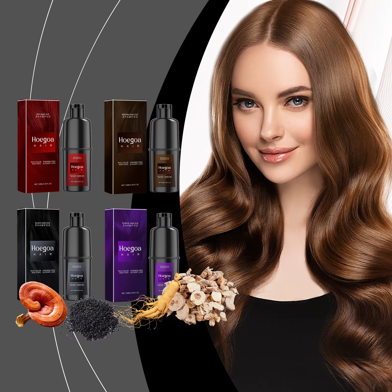 Hoegoa 100ml Hair Dyeing Shampoo Herbal Instant Cover Repair Dry Cleaning Nourish Scalp Roots Long Lasting Coloring Hair Shampoo
