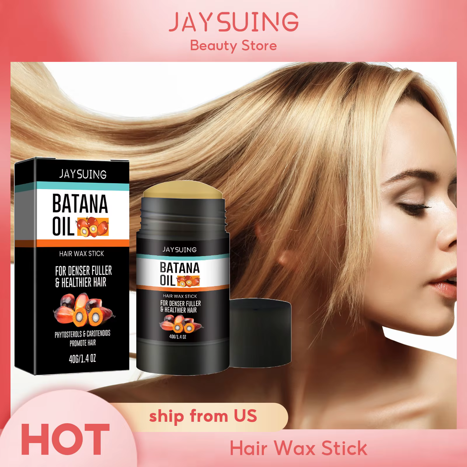 Jaysuing Hair Wax Stick Pomade Long-Lasting Smooth  Broken Hair Care Fly Away & Edge Frizz Hair Fluffy Natural Shine Waxes Rod