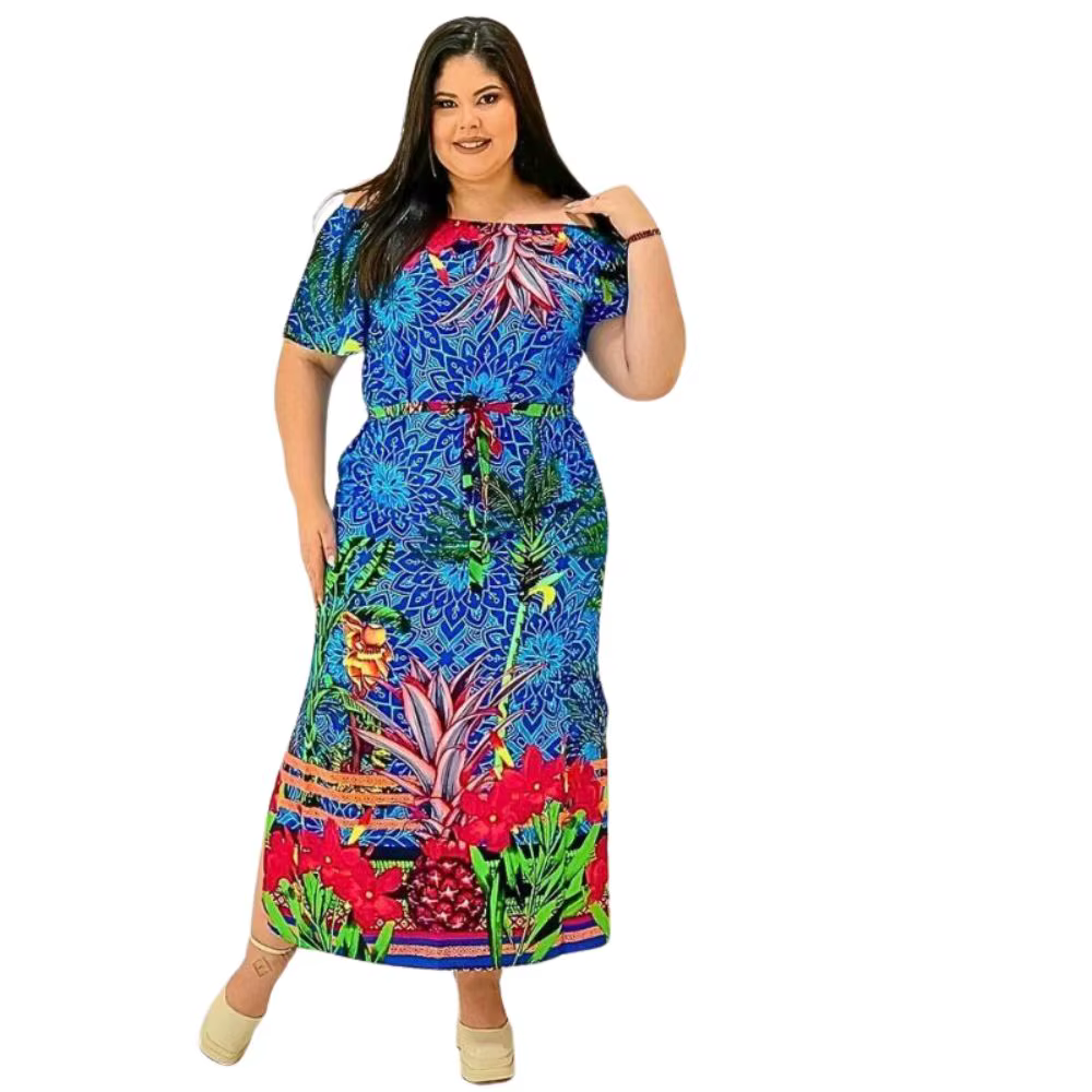 Plus Size Dress Ciganinha With Lace Waist And Side Slip Leg In Viscose Loose