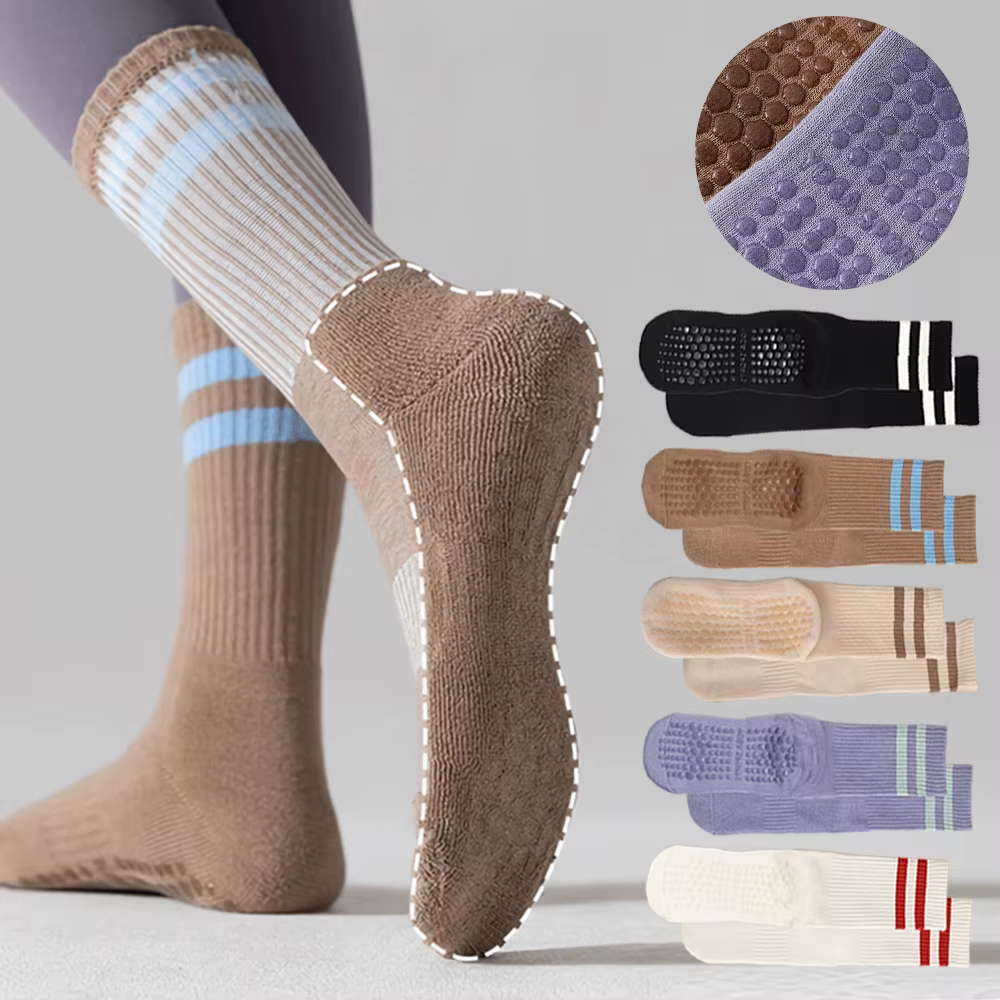 [3 Pairs] Pilate yoga anti-slip cushion swords long yoga home non-slim thick socks set