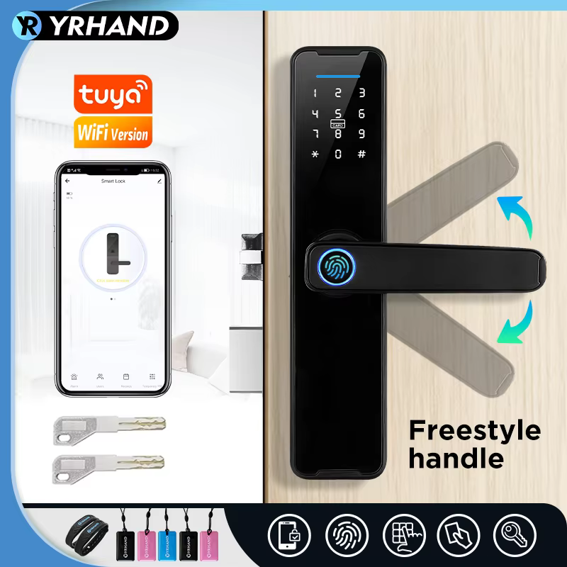 YRHAND K7 cerradura intelige Biometric Black Smart Lock Tuya App Remote Unlocking Keyless wifi Lock Electronic Door Lock