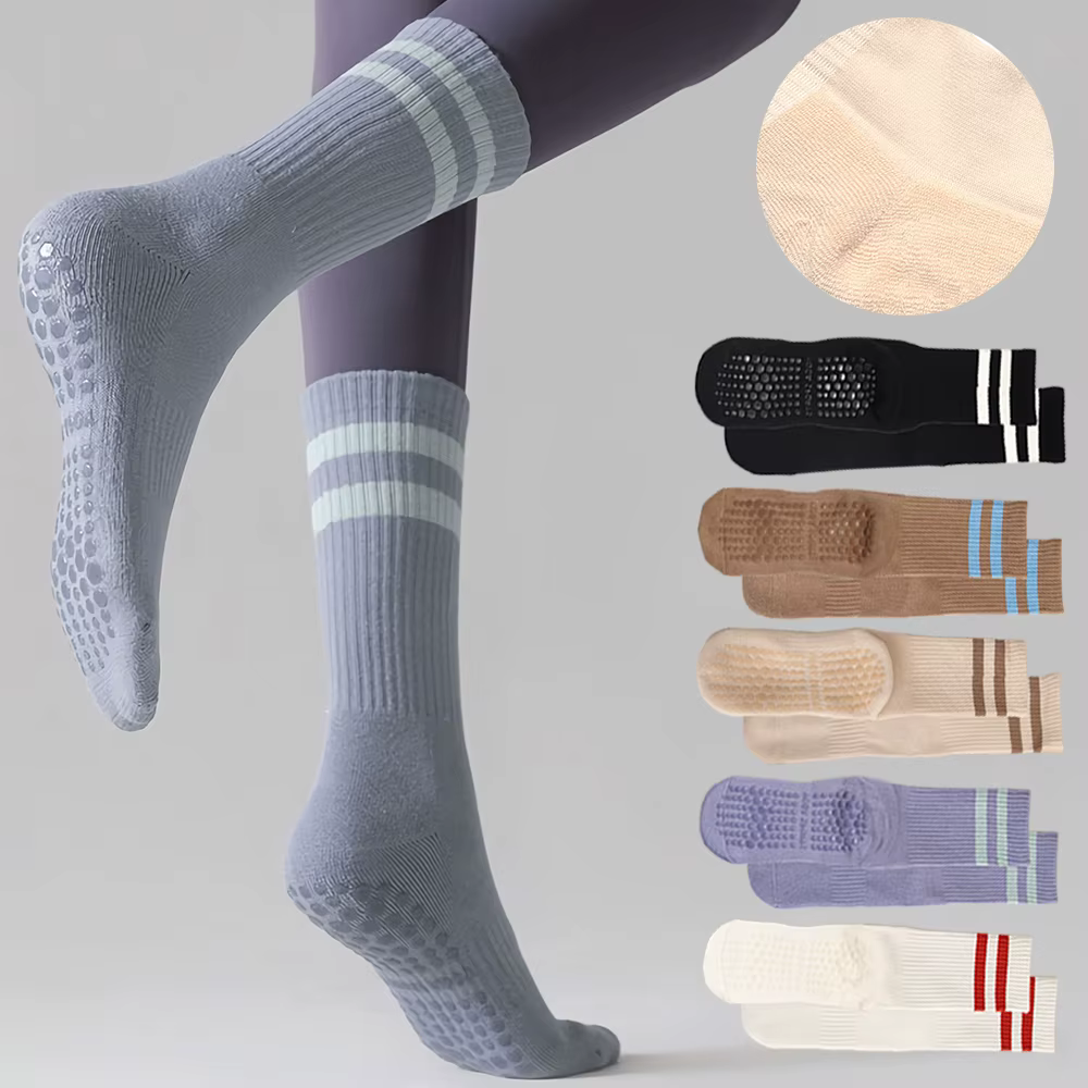 [3 pairs set] non-slip anti-slip socks home training Pilates yoga cushion long neck thick socks