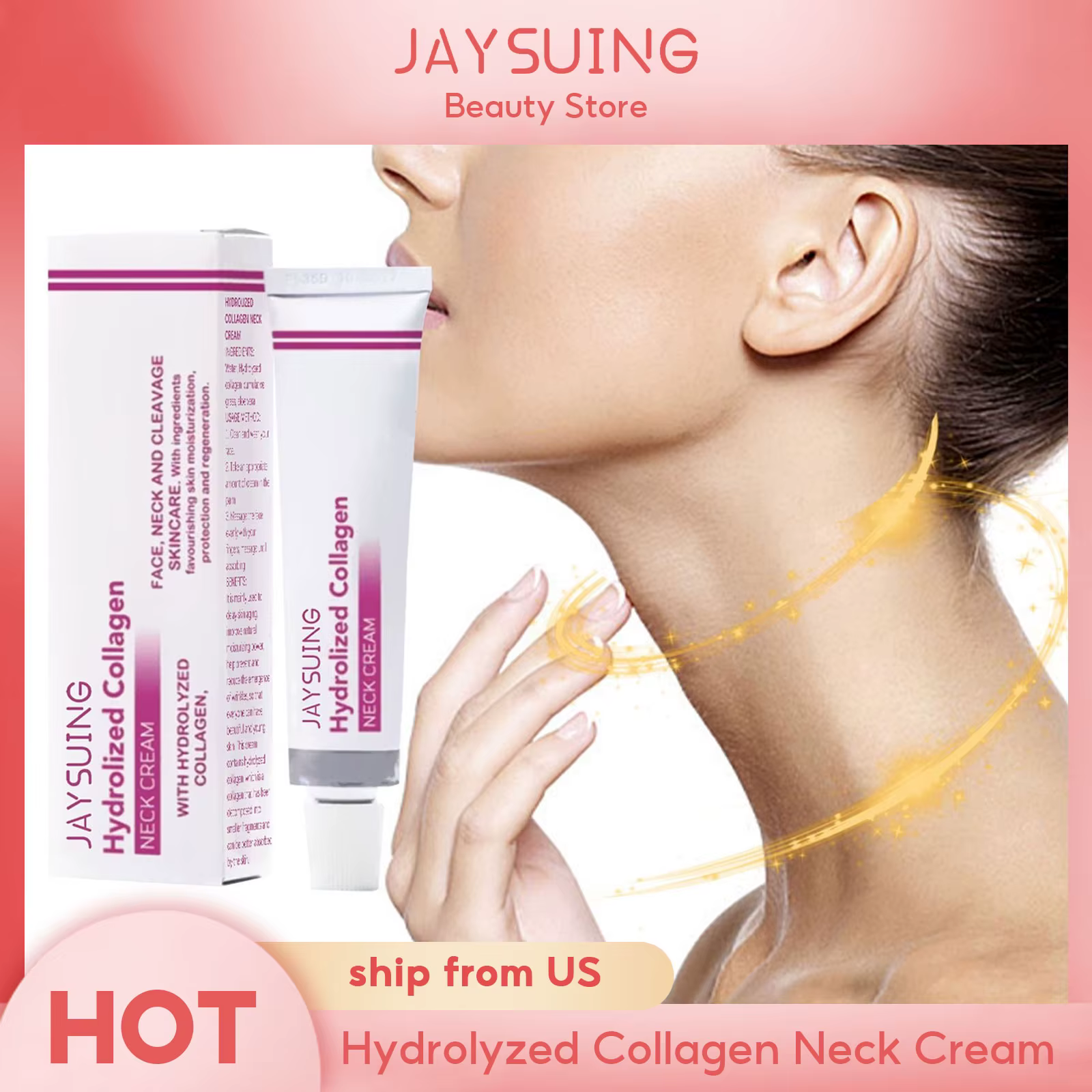 Jaysuing Hydrolyzed Collagen Neck Cream Smooths and Lightens Wrinkles Swan Neck Moisturizer Fine Lines Anti Aging and Whitening